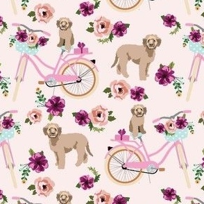 Goldendoodle Dogs and Bicycles with flowers Dog Fabric