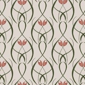 Interlaced floral in cream and coral