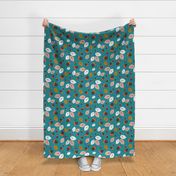 Gathering Acorns - Fall Teal Large Scale