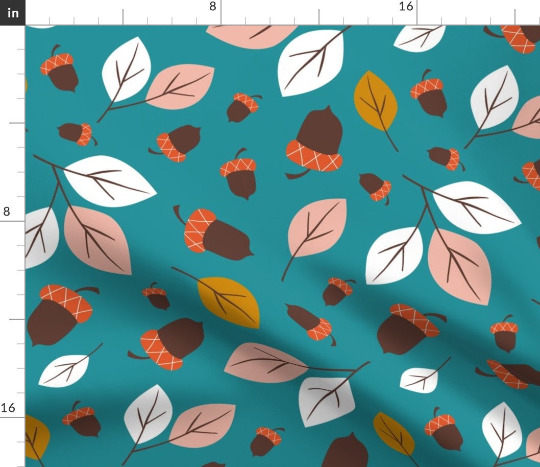 Gathering Acorns - Fall Teal Large Scale