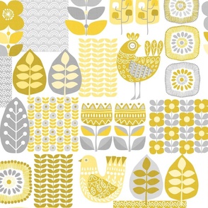 139 Birds and Flowers Patch yellow