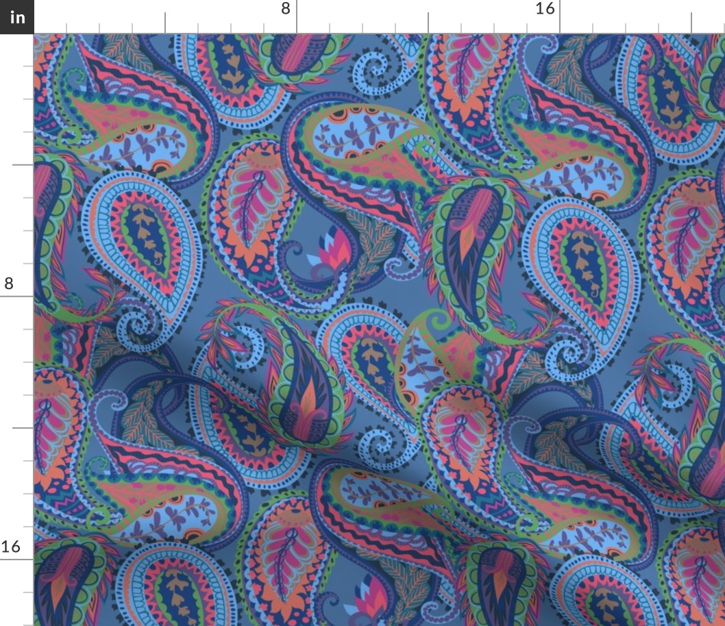Blue Paisley on Blue Small
