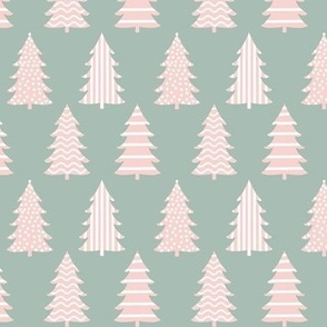 Bold Graphics Holiday Trees, Pink on Sage