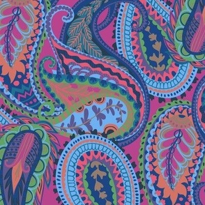 Blue Paisley on Pink 