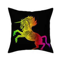 Etched Look Rainbow Unicorn for Pillow on Black