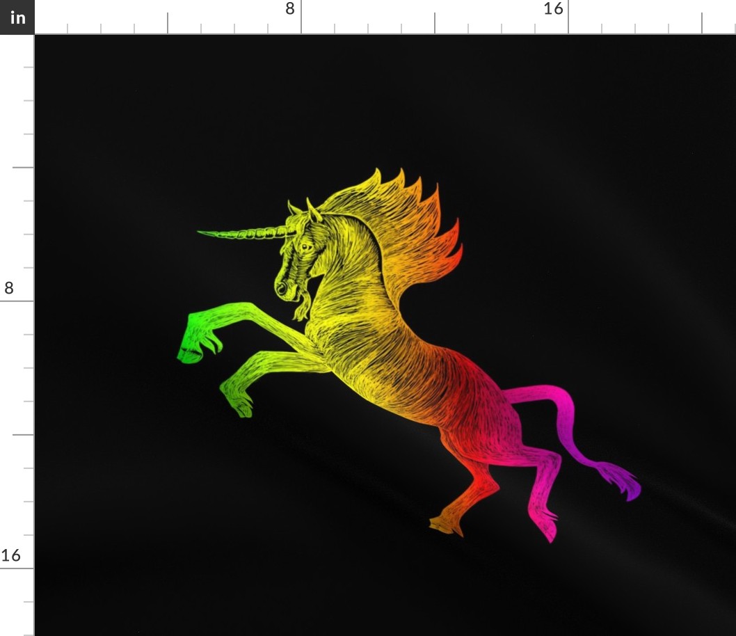 Etched Look Rainbow Unicorn for Pillow on Black