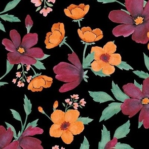 Watercolor Autum Florals in Black