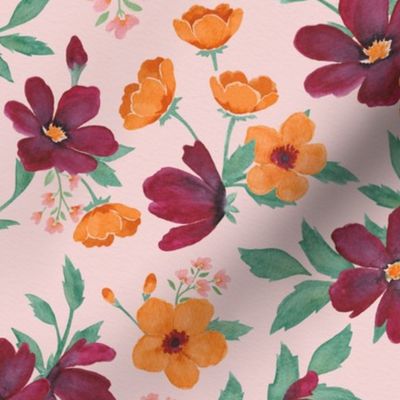 Watercolor Autum Florals in Pastel Pink