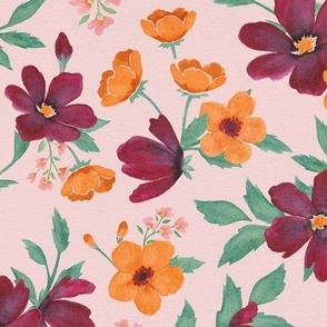 Watercolor Autum Florals in Pastel Pink