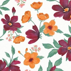 Watercolor Autum Florals in White