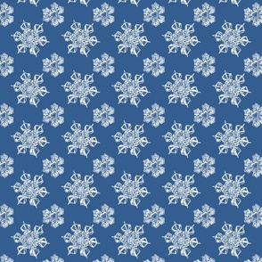 Microscope Snowflakes (Small) - White on Medium Blue