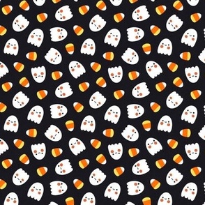 Kawaii Candy Corn and Ghost Pattern in Black, Small