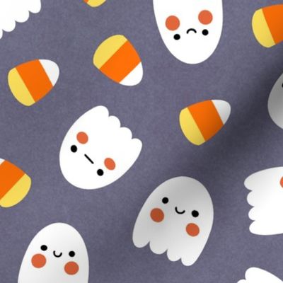 Kawaii Candy Corn and Ghost Pattern in Gray, Large