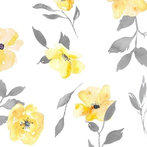 27” watercolor poppy - yellow/grey