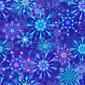 Colorful snowflakes on blue