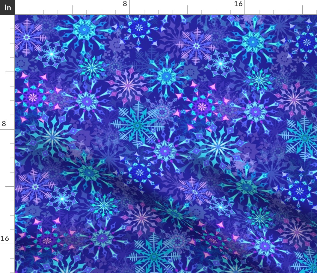 Colorful snowflakes on blue