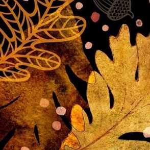 Autumn Confetti Black Extra Large- Fall Leaves- Thanksgiving Home Decor- Earthy Tones Oak Leaves and Acorns