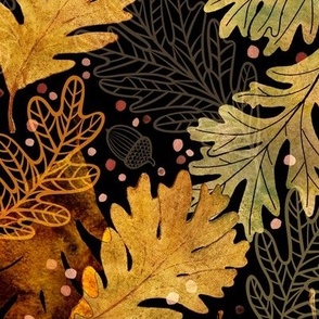 Autumn Confetti Black Large- Fall Leaves- Thanksgiving Home Decor- Earthy Tones Oak Leaves and Acorns