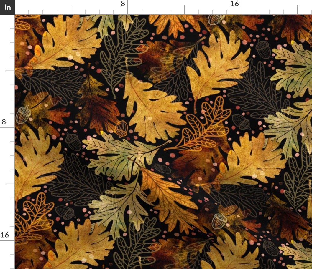 Autumn Confetti Black Large- Fall Leaves- Thanksgiving Home Decor- Earthy Tones Oak Leaves and Acorns