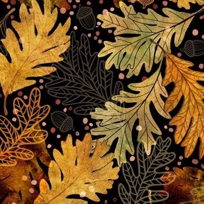 Autumn Confetti Black Medium- Fall Leaves- Thanksgiving Home Decor- Earthy Tones Oak Leaves and Acorns