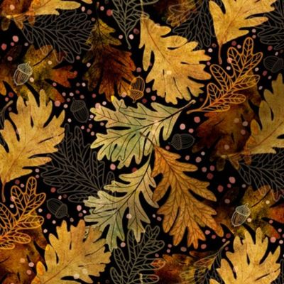 Autumn Confetti Black Small- Fall Leaves- Thanksgiving Home Decor- Earthy Tones Oak Leaves and Acorns
