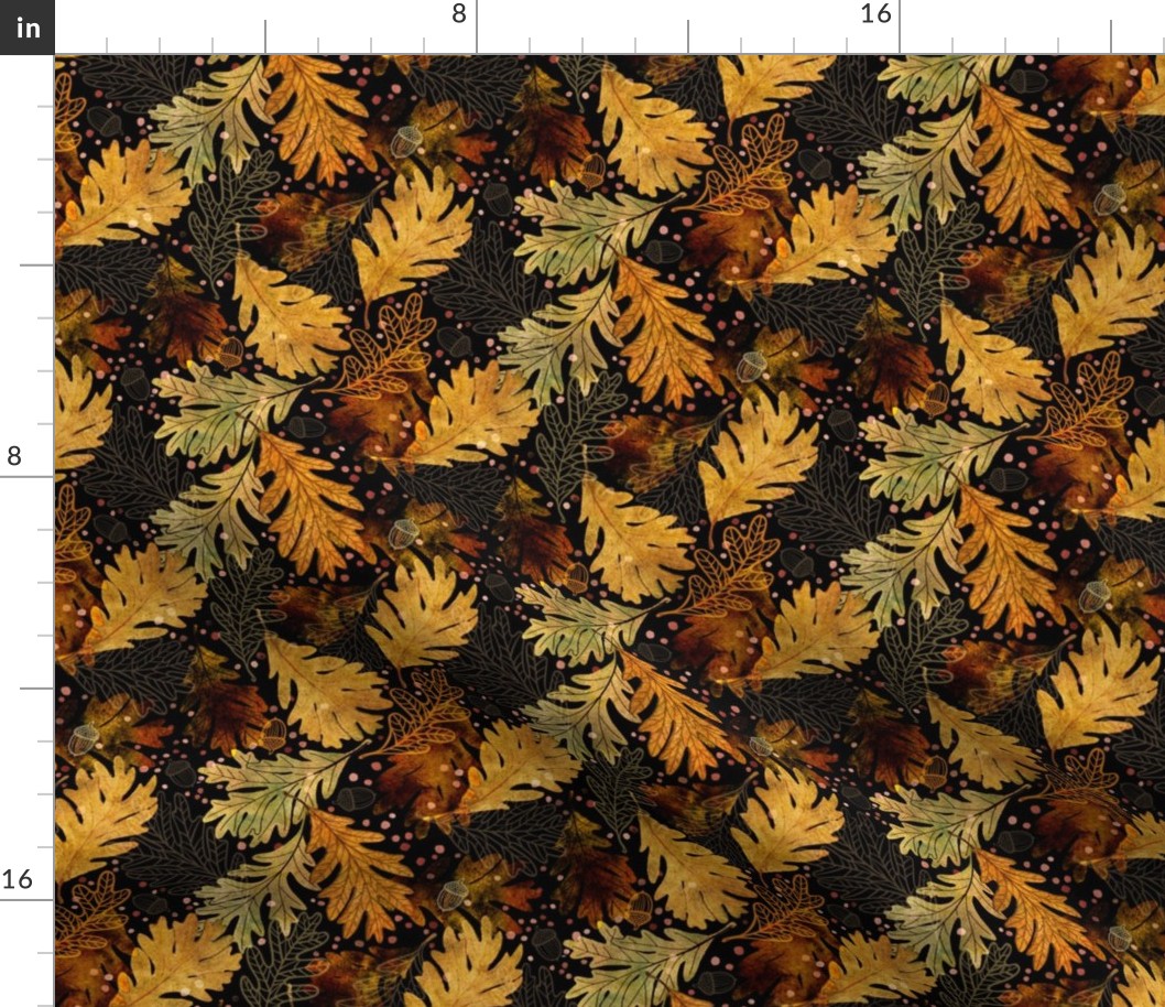 Autumn Confetti Black Small- Fall Leaves- Thanksgiving Home Decor- Earthy Tones Oak Leaves and Acorns