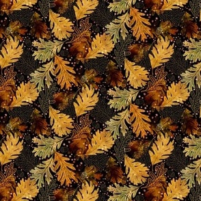 Fall Leaves- Thanksgiving Home Decor- Earthy Tones Oak Leaves and Acorns- Autumn Confetti Black Mini