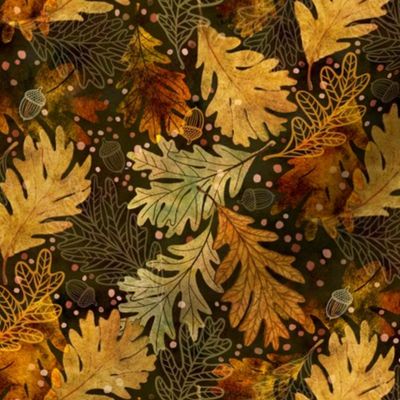 Autumn Confetti Dark Golden Small- Fall Leaves- Thanksgiving Home Decor- Earthy Tones Oak Leaves and Acorns