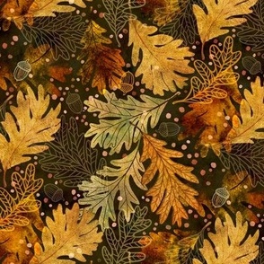 Autumn Confetti Dark Golden Small- Fall Leaves- Thanksgiving Home Decor- Earthy Tones Oak Leaves and Acorns
