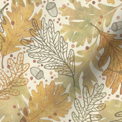 Autumn Confetti Pastel Medium- Fall Leaves- Thanksgiving Home Decor- Earthy Tones Oak Leaves and Acorns
