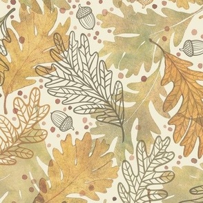 Autumn Confetti Pastel Medium- Fall Leaves- Thanksgiving Home Decor- Earthy Tones Oak Leaves and Acorns