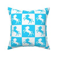 Turquoise Blue and White Checkerboard Unicorns