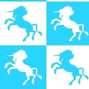 Turquoise Blue and White Checkerboard Unicorns