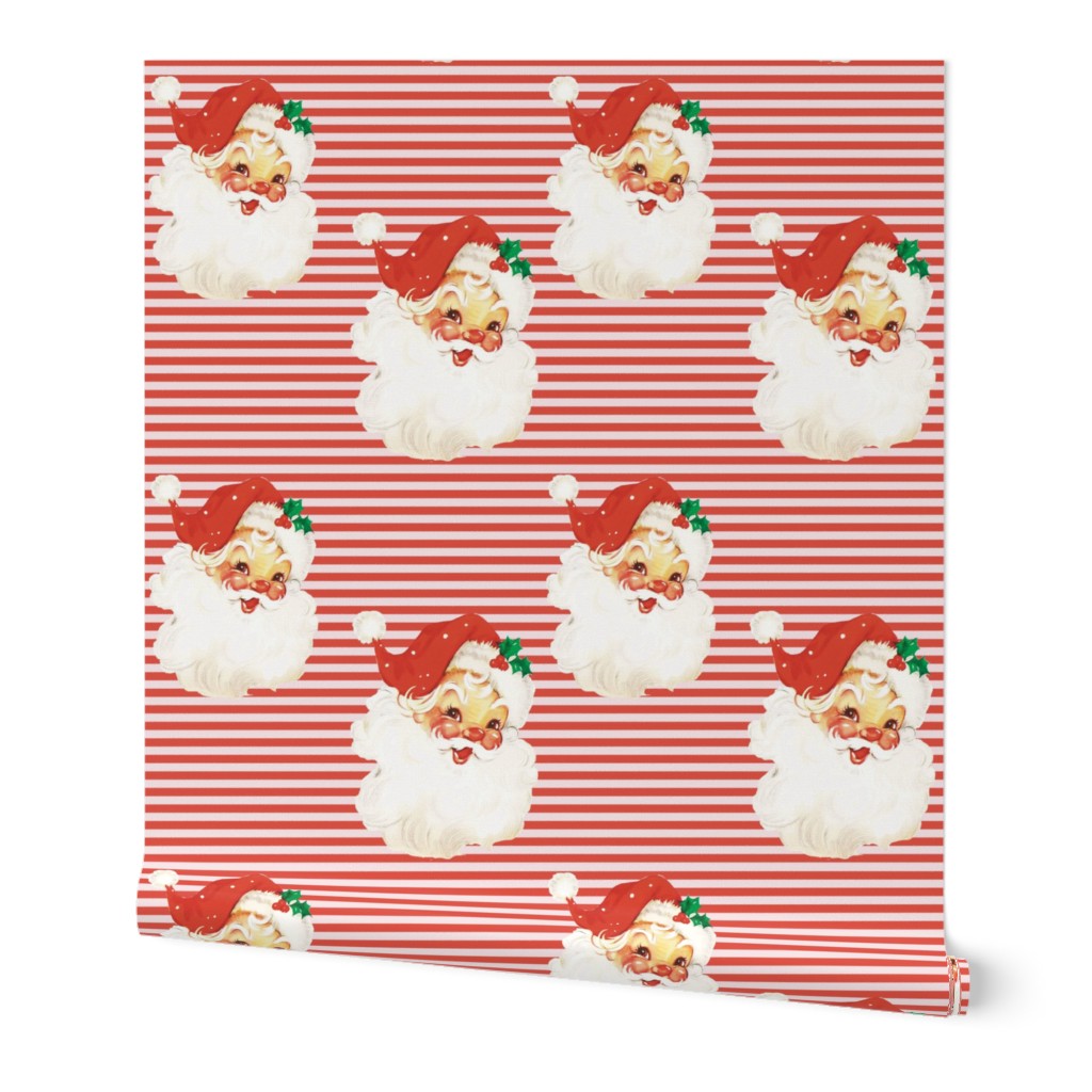 1" Vintage Santa on Red Stripes