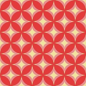 005 - Small scale Modern Frangipani Stylized Geometric Floral in Pink, Red and Cream, for dopamine table settings, pretty party napkins, modern children's wear, cute skirts and pjs
