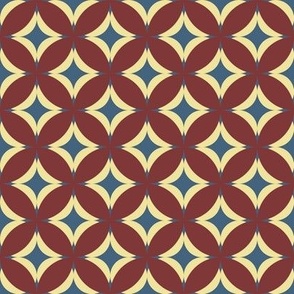 005 - $ Small scale Modern Frangipani in teal Blue, Cream and Red: for home decor and soft furnishings - Stylized Geometric Floral  for retro wallpaper, vintage table linens, kids bedroom decor, masculine style