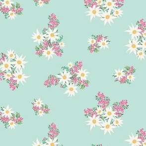 Vintage australian floral design pink and white on mint green