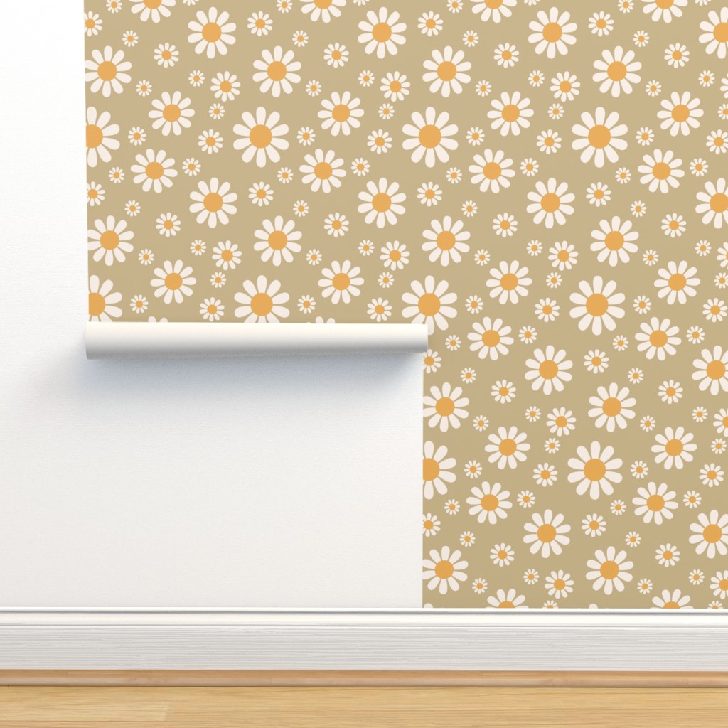 White Daisies on Muted Green backround