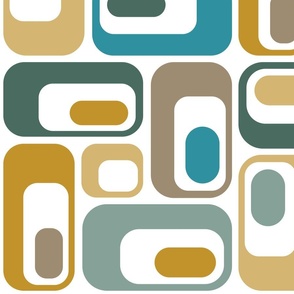 Retro Ovals in Lagoon, Mustard, Mushroom and Pine 