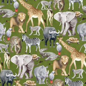 African Animals - olive green 