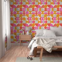 Retro Geometric Line Art Shapes Pink Orange Small