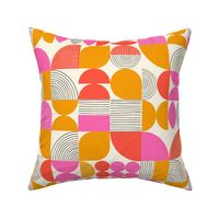 Retro Geometric Line Art Shapes Pink Orange Small