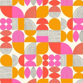 Retro Geometric Line Art Shapes Pink Orange Small