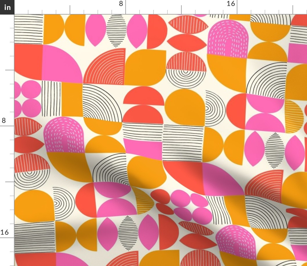 Retro Geometric Line Art Shapes Pink Orange Small