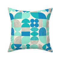 Abstract Shapes Mod Art Collage Blue Teal Small