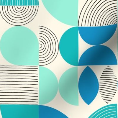 Abstract Shapes Mod Art Collage Blue Teal Small