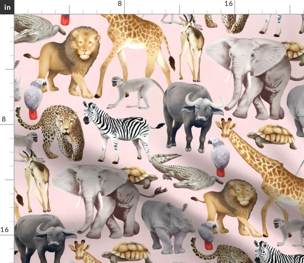 African Animals - pale pink 