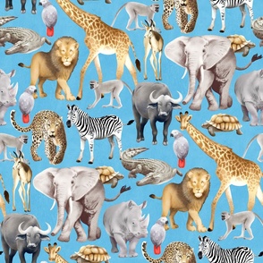 African Animals - sky blue 