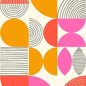Retro Geometric Line Art Shapes Pink Orange Jumbo 