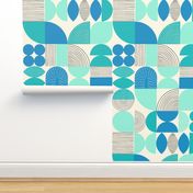 Abstract Shapes Mod Art Collage Blue Teal